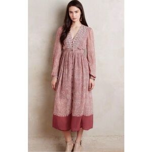 Anthropologie Floreat Kalala Peasant Maxi Dress Embroidered Flowers Size 6